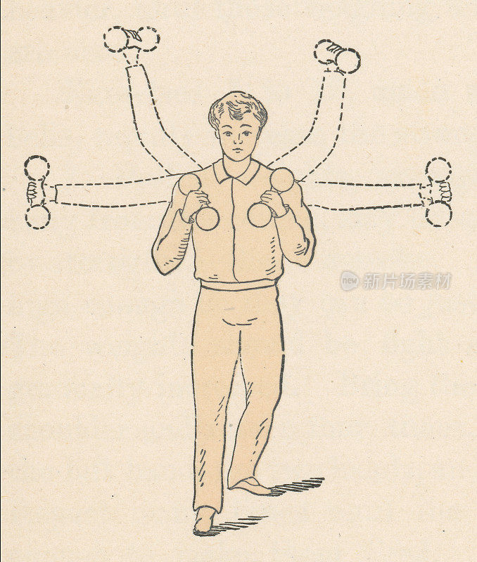 哑铃练习;侧面抬高和角度肩压- 19世纪